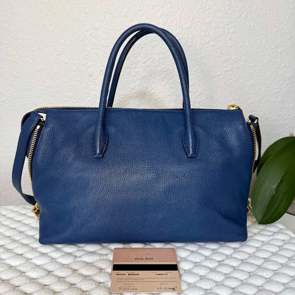 MIU MIU Tote Shoulder Crossbody Bag Leather Blue - Picture 3 of 15